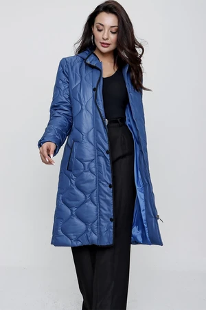 By Saygı Hooded Inner Lined Coat with Pockets Blue