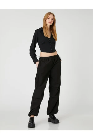 Koton Crop Poplin Shirt With Accessory Detail Long Sleeves Asymmetrical Cut