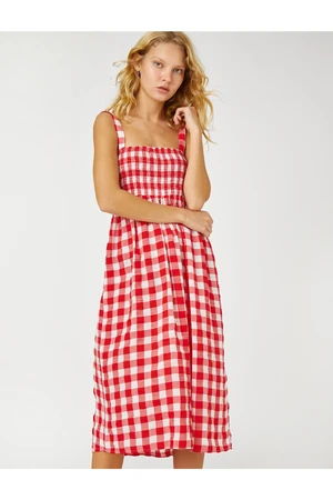 Koton Checkered Midi Dress With Gippes