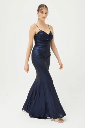 Lafaba Women's Navy Blue Stone Strap Long Evening Dress