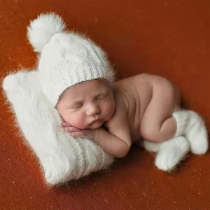 2 Pcs Newborn Photography Props Baby Hat Pillow Set Infants Photo Shooting Knit Pompom Beanies Fotografia Accesories