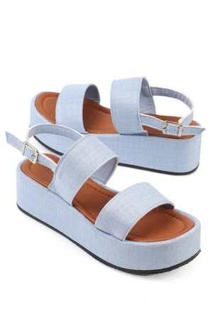 Capone Outfitters Capone Denim Jeans with Wedge Heels, Light Blue Denim Women's Sandals.