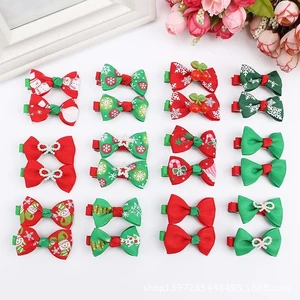 2pcs/set Party Bows Christmas Print Hair Pins Clips Princess Kawaii Korean Barrette Cute Flowers Headband for Girls Accessories