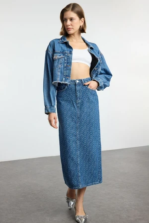 Trendyol Blue Jacquard Blue Denim Skirt