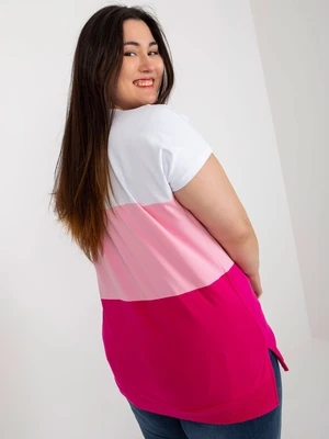 Women's white-pink cotton blouse plus size