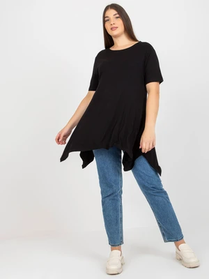 Black plain blouse plus size with short sleeves