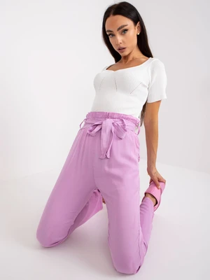 Purple fabric trousers with high waist