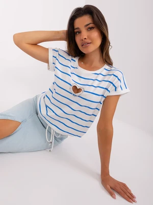 Ecru-blue striped blouse with hem