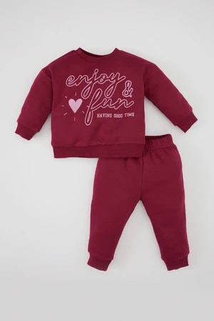 DEFACTO Baby Girl Printed Crew Neck Sweatshirt Elastic Waist Tracksuit Bottoms 2-Piece Set