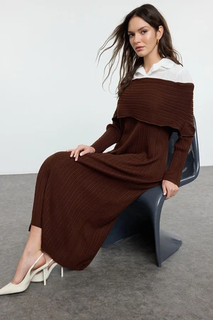 Trendyol Brown Woven Garnished Knit Dress