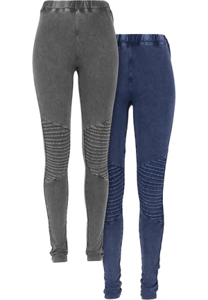 Women's Denim Jersey Leggings 2-Pack Dark Grey + Blue