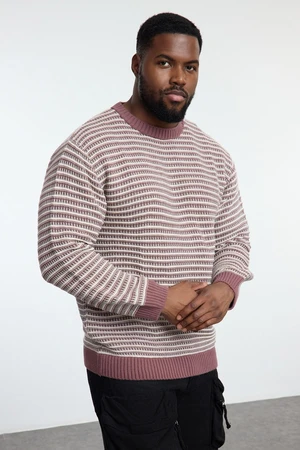 Trendyol Dusty Rose FL Men's Regular Crew Neck Ethnic Knitwear Plus Size Sweater