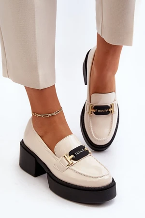 Women's patent leather loafers with chunky heels, light beige Ridulvi