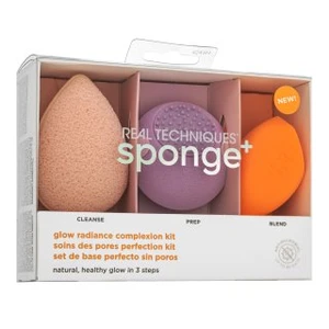 Real Techniques Sponge+ Glow Radiance Complexion Kit 3pcs sada pre zjednotenú a rozjasnenú pleť