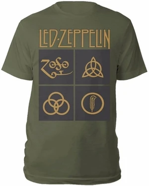 Led Zeppelin Tričko Gold Symbols in Black Square Unisex Green 2XL