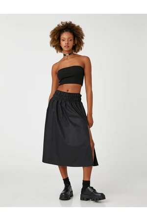 Koton Midi Skirt Slit Detail Cotton Waist Gimped