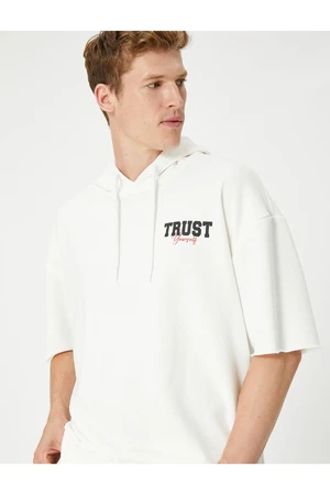 Koton Short Sleeve Sweatshirt Hooded Slogan Printed