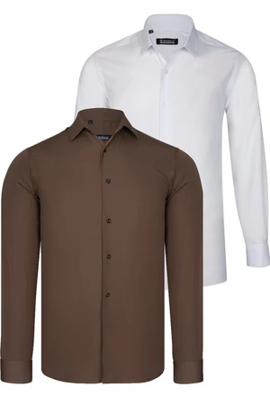 DUAL SET G726 DEWBERRY MENS SHIRT-WHITE-BROWN