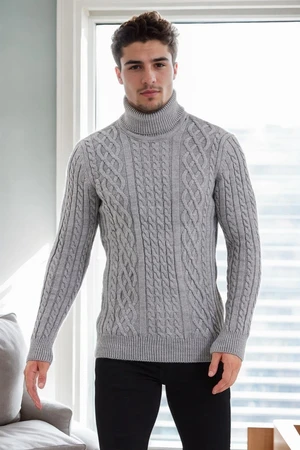 87325 Dewberry Mens Knitted Patterned Sweater-GREY