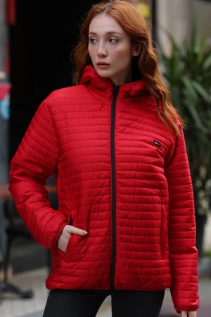 River Club Women's Red Hooded Inner Lined Water And Windproof Coat.