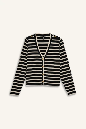 DEFACTO Regular Fit V Neck Striped Ribbed Camisole Buttoned Cardigan