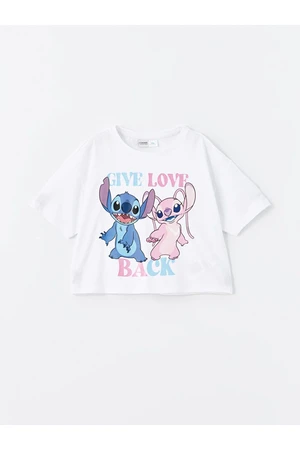 LC Waikiki Girls' Crew Neck Lilo and Stitch Printed Short Sleeve T-Shirt