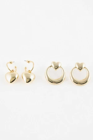 DEFACTO Women's Set of 2 Heart Gold Earrings