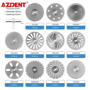 15PCS AZDENT Dental 0.20mm Ultra-thin Diamond Cutting Disc Double Sided Disk For Polisher Machine Dental Lab Polishing Tools