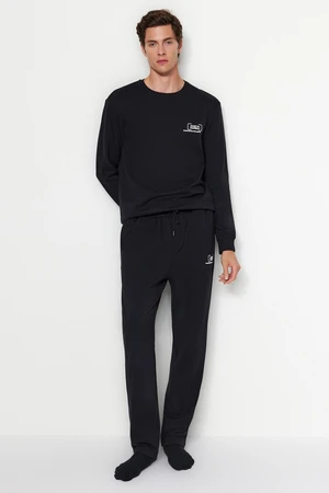 Trendyol Black Men's Regular/Regular Cut, Minimal Fluffy, Lettering Print, Fleece Interior Thick Sweatpants.