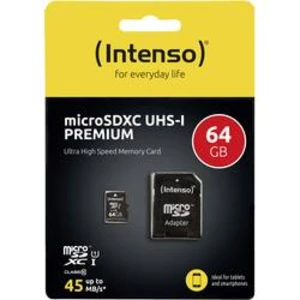 Paměťová karta microSDXC, 64 GB, Intenso Premium, Class 10, UHS-I, vč. SD adaptéru