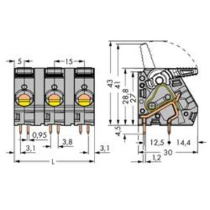 Pružinová svorkovnice WAGO 2716-207, 6.00 mm², Pólů 7, šedá, 10 ks