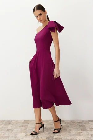 Trendyol Plum A-Cut Bow Detailed Woven Elegant Evening Dress