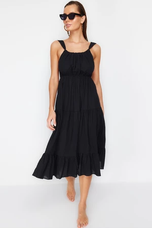 Trendyol Black Maxi Woven Gathered 100% Cotton Beach Dress