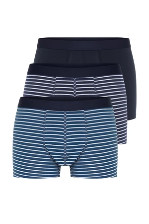 Trendyol 3-Piece Navy Blue Striped-Plain Mix Cotton Boxers