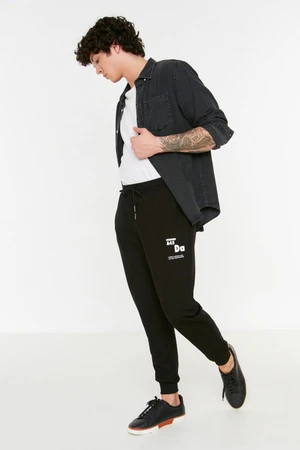 Trendyol Black Regular/Normal Cut Elastic Leg Text Printed Sweatpants