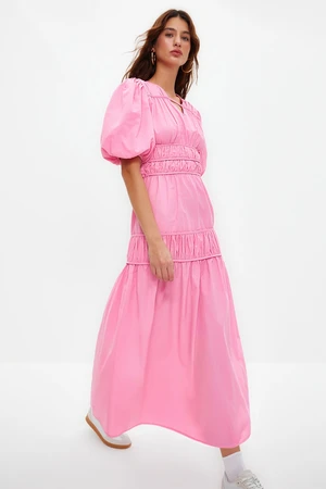 Trendyol Pink Gather Detailed Long Woven Dress