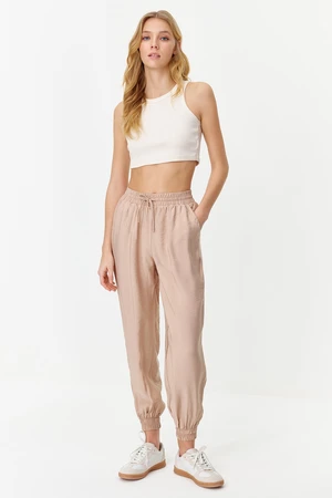 Trendyol Beige Elastic Waist Jogger Woven Trousers