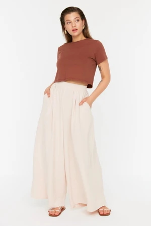 Trendyol Curve Beige Wide Leg Woven Trousers