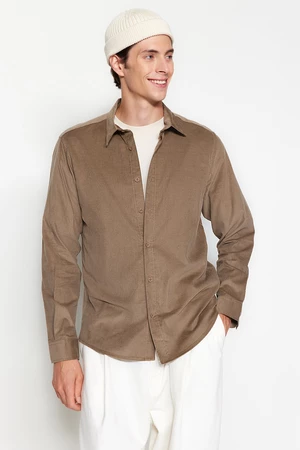 Trendyol Beige Slim Fit Ribbed Velvet Thick Winter Shirt