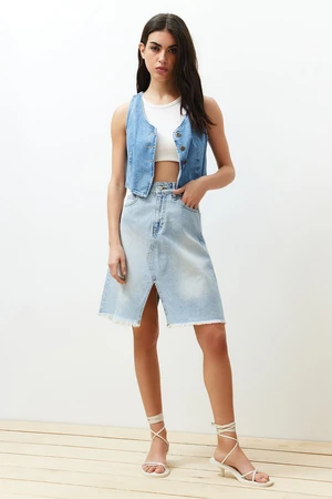 Trendyol Blue Stitch Detail Denim Skirt