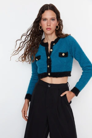 Trendyol Blue Super Crop Pile Knitwear Cardigan