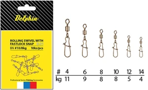 Delphin obratlík s karabinkou rolling swivel with fastlock snap b-01 10 ks-veľkosť 4 / nosnosť 11 kg