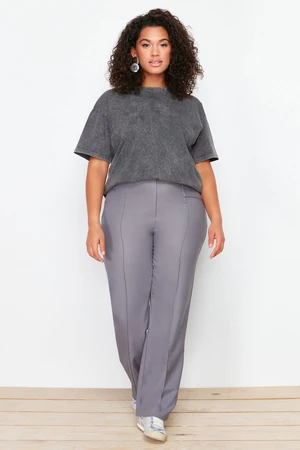 Trendyol Curve Gray High Waist Wide Leg Woven Trousers