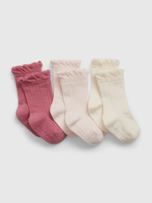 Set of three pairs of girls' socks in cream and pink Gap