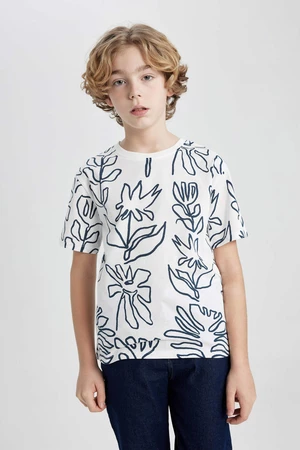 DEFACTO Boy Crew Neck Printed Patterned T-Shirt