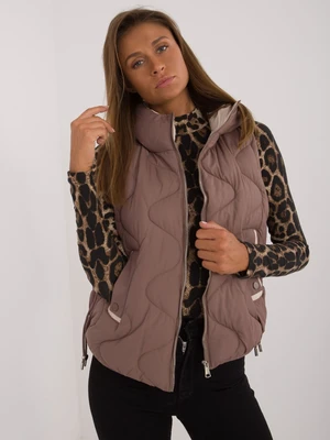 Brown quilted vest with hood