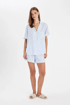 DEFACTO Fall in Love Regular Fit Striped Short Sleeve Viscose Pajama Set with Shorts