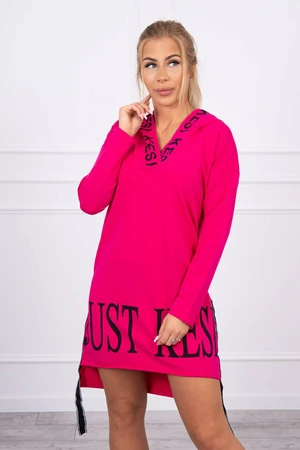 Hooded dress with fuchsia print