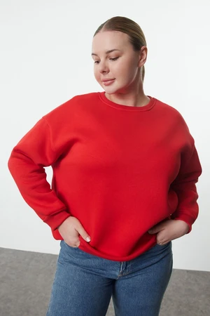 Trendyol Curve Red Oversize/Relaxed Fit Basic Crew Neck Thick/Polar Inside Knitted Sweatshirt