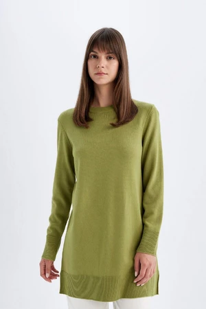 DEFACTO Regular Fit Crew Neck Slit Basic Plain Knitwear Sweater Tunic